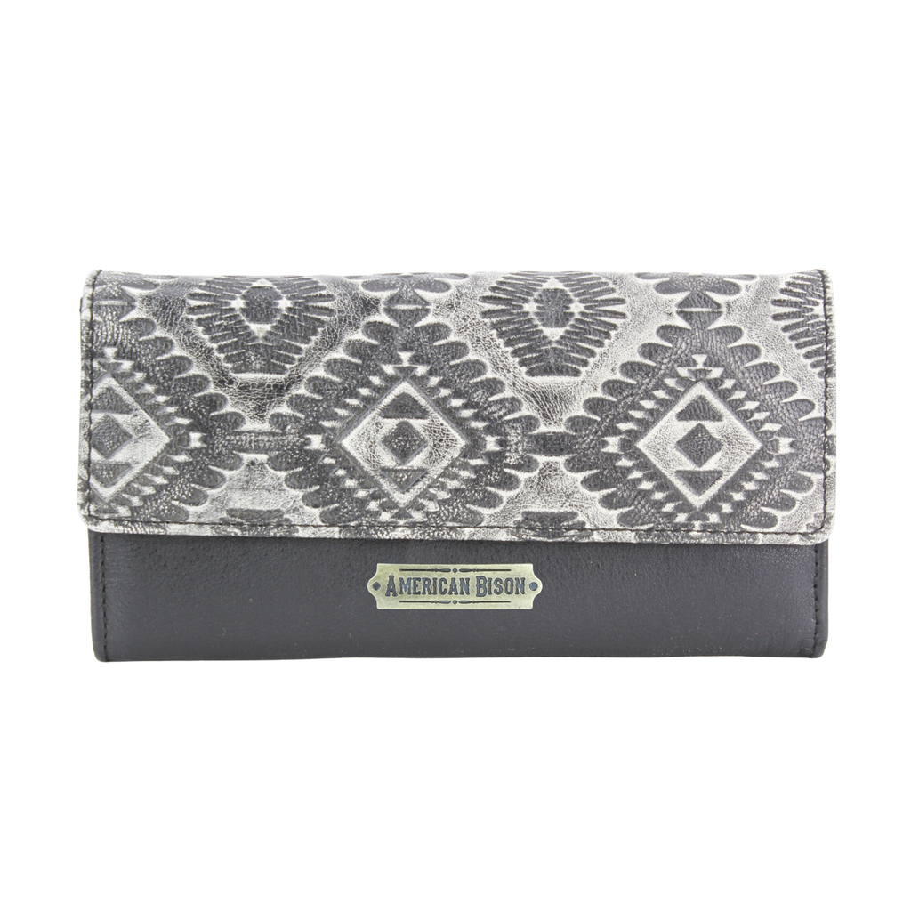 Grey Aztec Leather Clutch Wallet