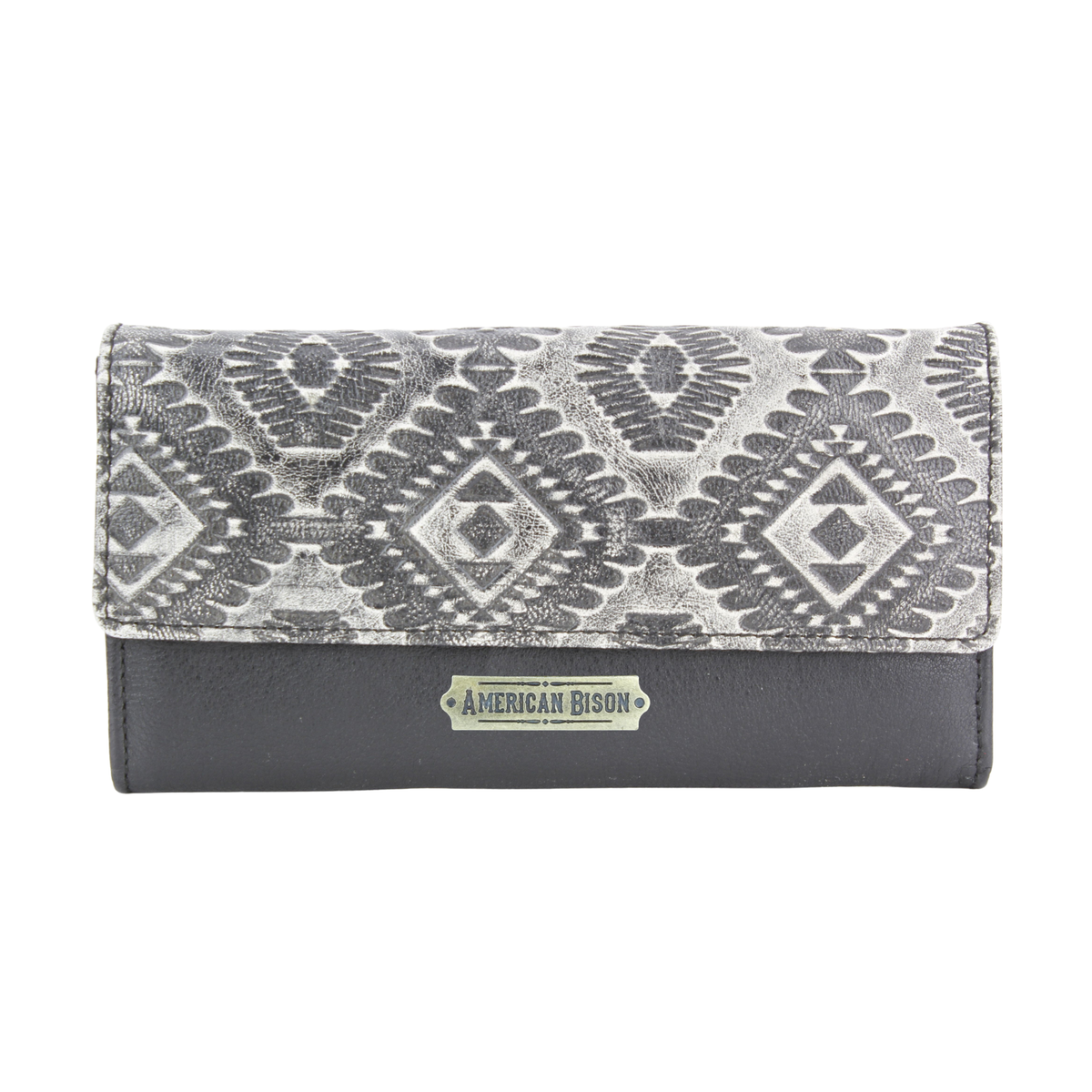 Grey Aztec Leather Clutch Wallet