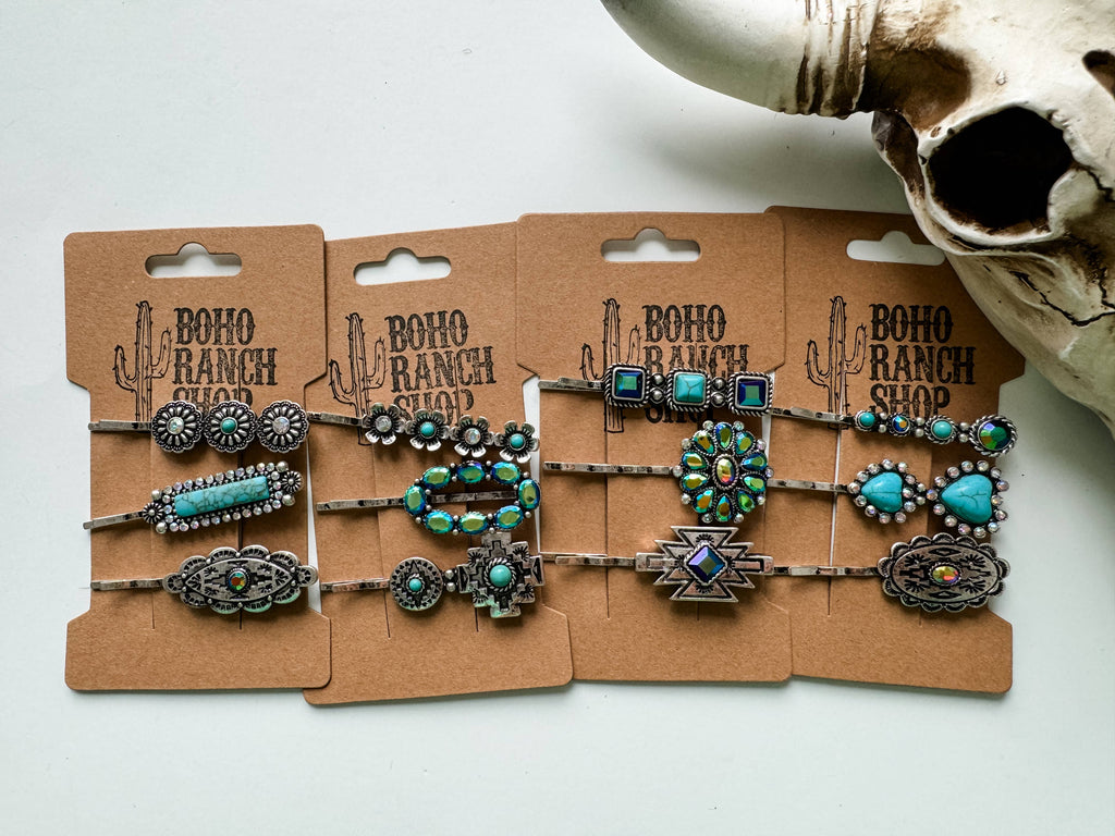 Western Hair Pin 3 Piece Set Bling Bobby Pin