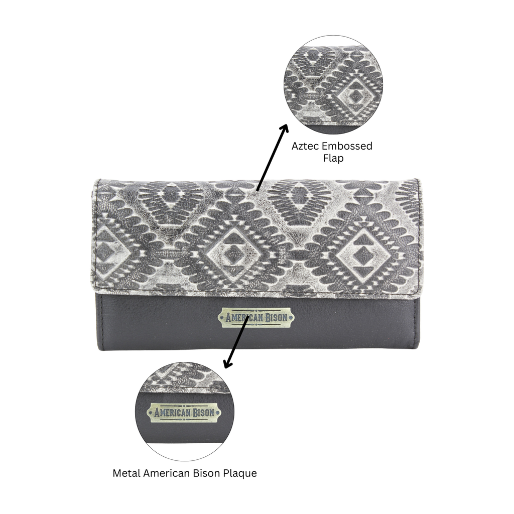 Grey Aztec Leather Clutch Wallet