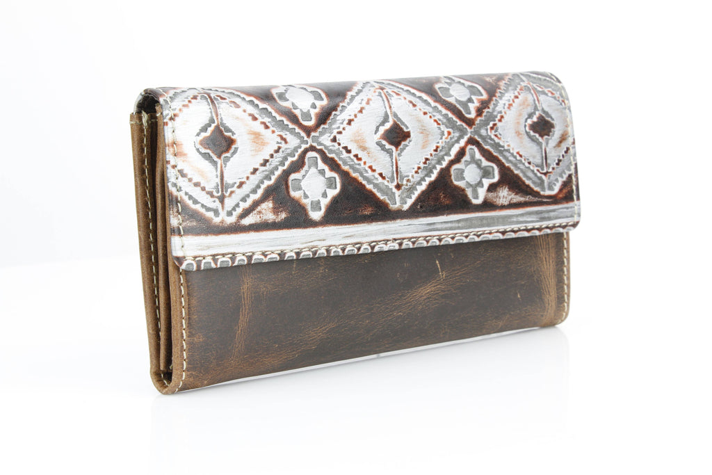 Brown Leather Silver Aztec Clutch