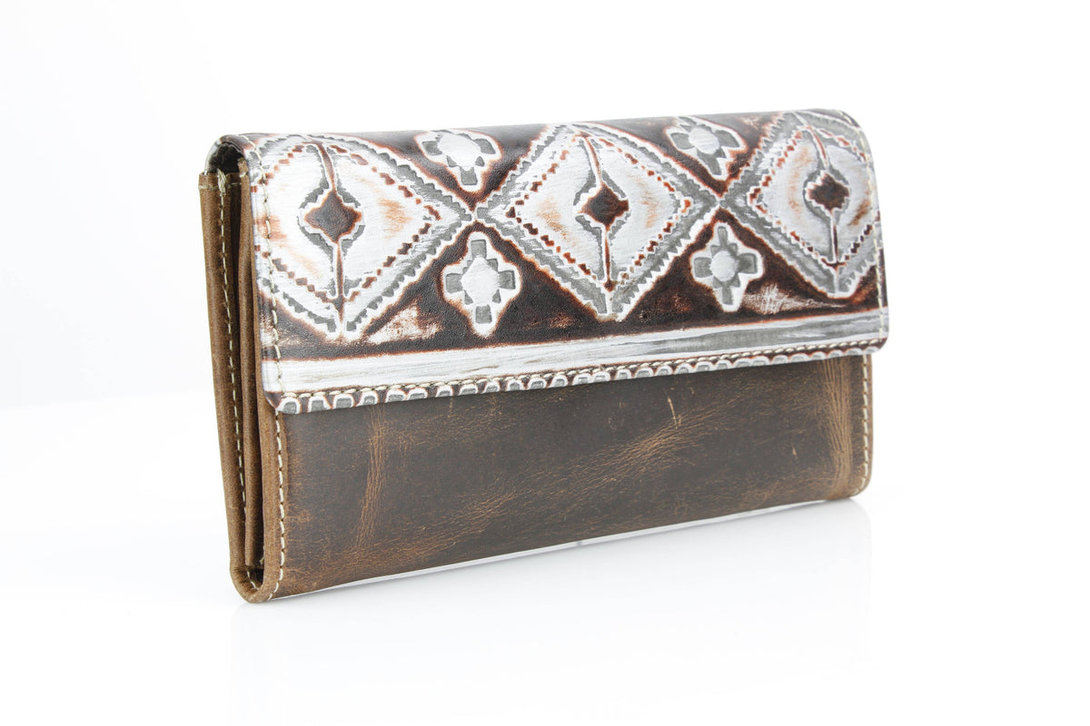 Brown Leather Silver Aztec Clutch