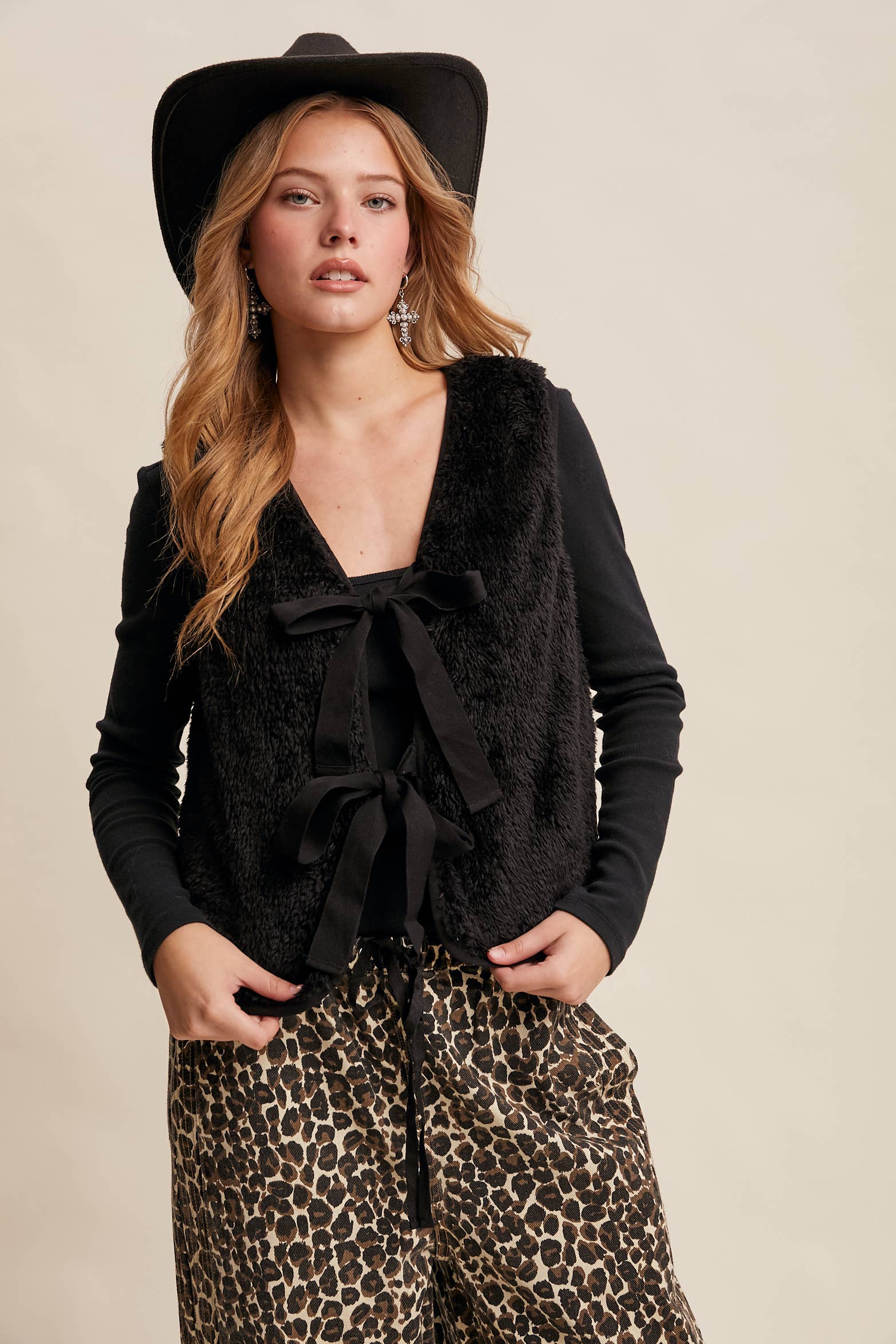 Reversible Tie-Front Fuzzy Vest