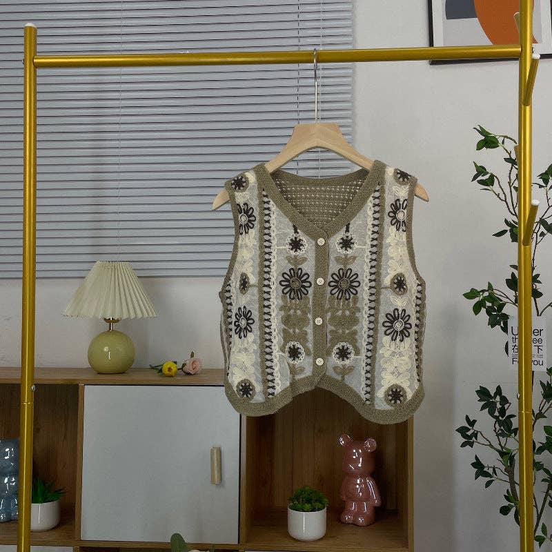 Vintage Hollow-Out Crochet Floral Vest