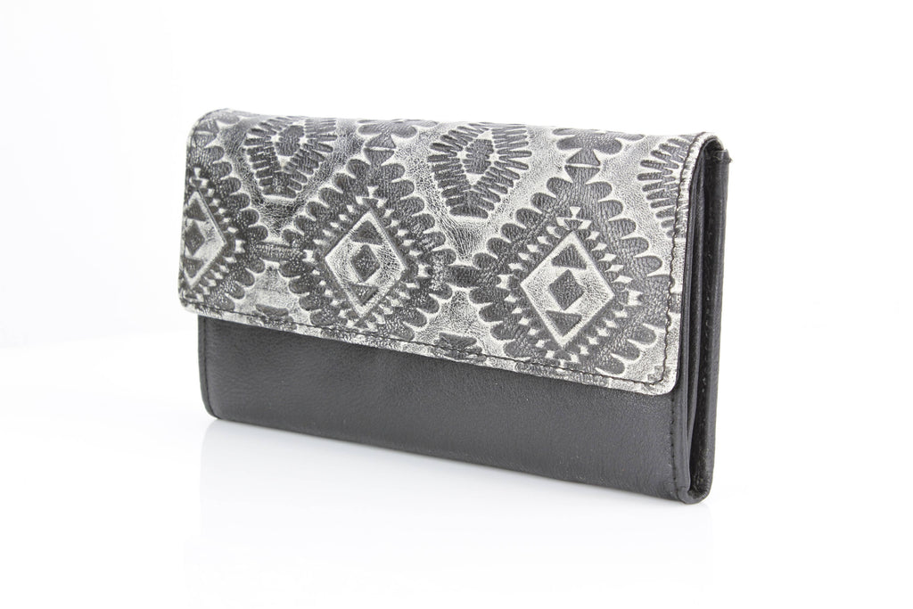 Grey Aztec Leather Clutch Wallet