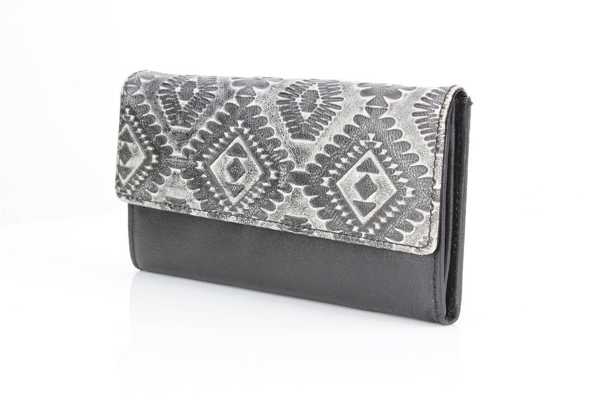 Grey Aztec Leather Clutch Wallet