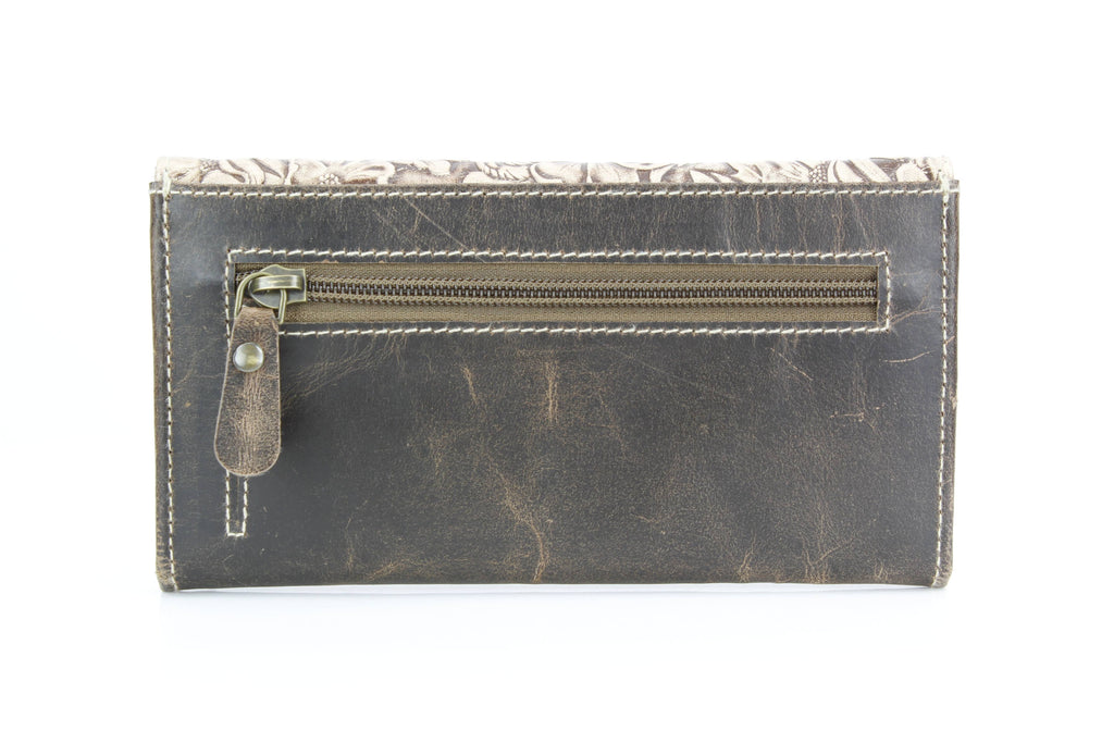 Brown Leather Leaf Clutch