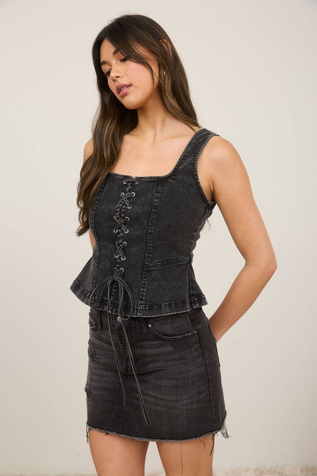Lace-up Denim Top