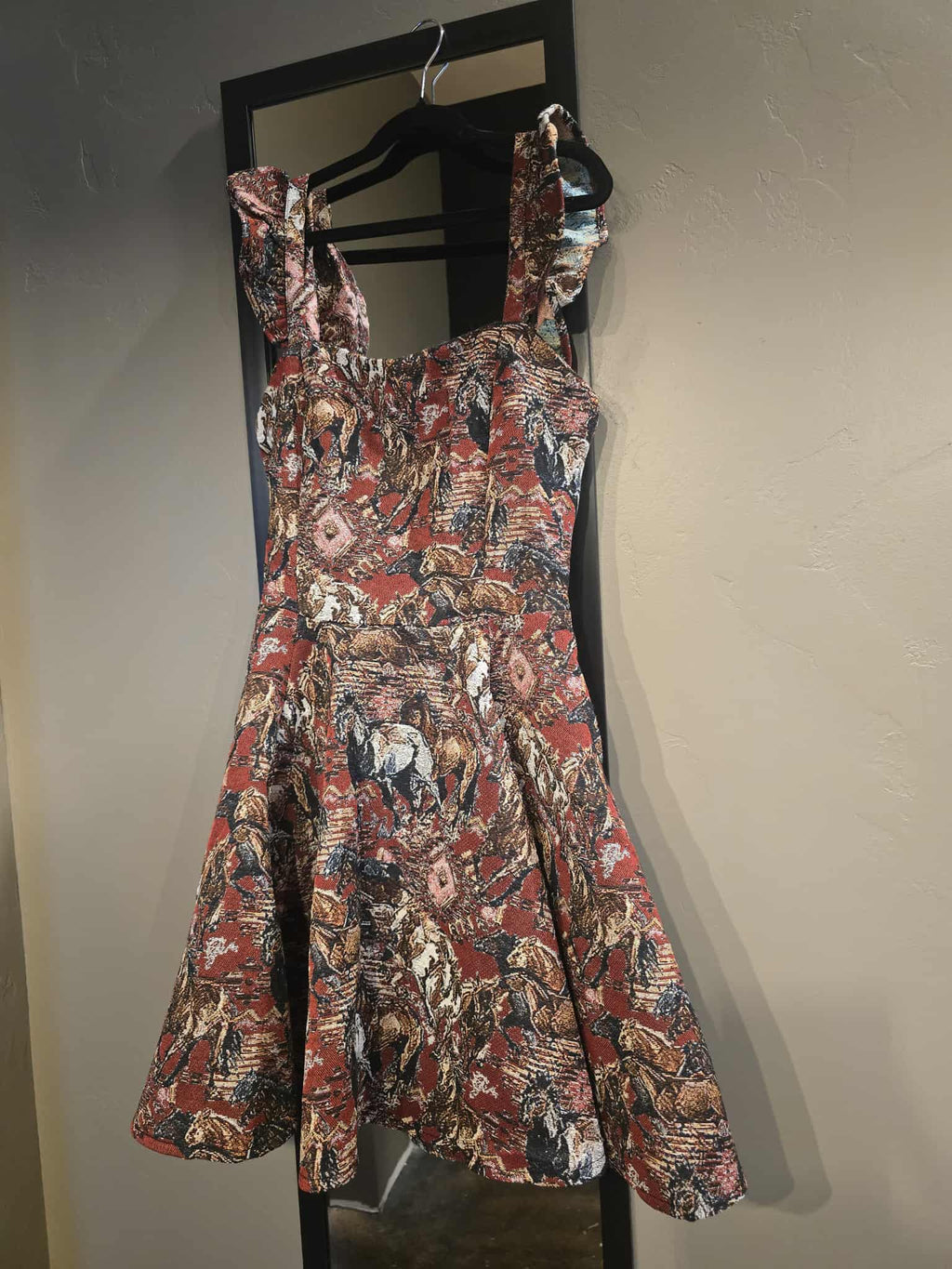 Red Jacquard Horse Flutter Dress