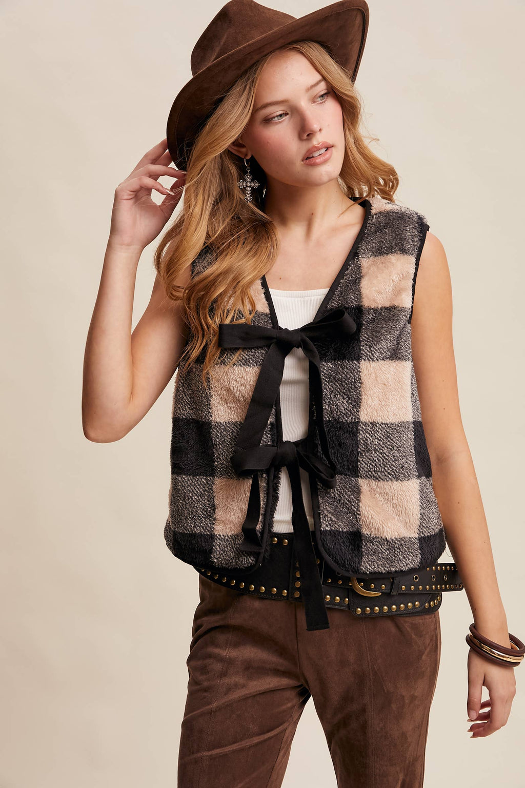 Reversible Tie-Front Fuzzy Vest
