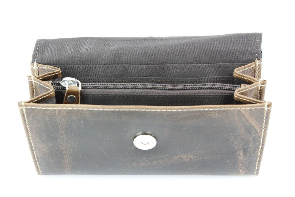 Brown Leather Silver Aztec Clutch