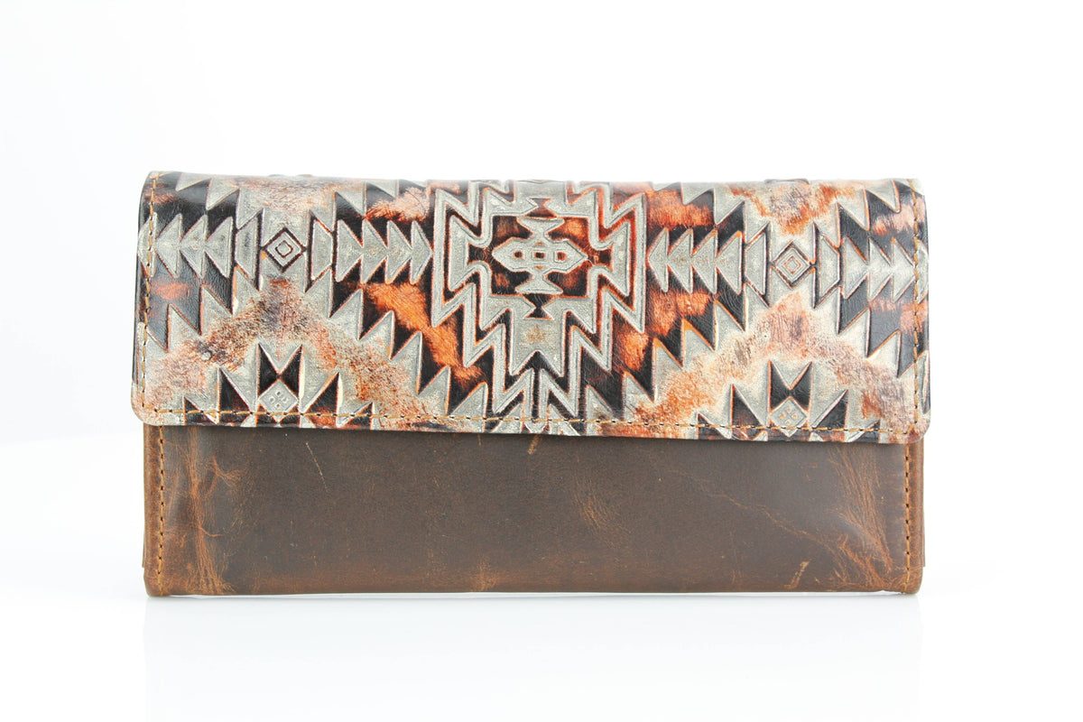 Rustic Brown Orange Aztec Clutch