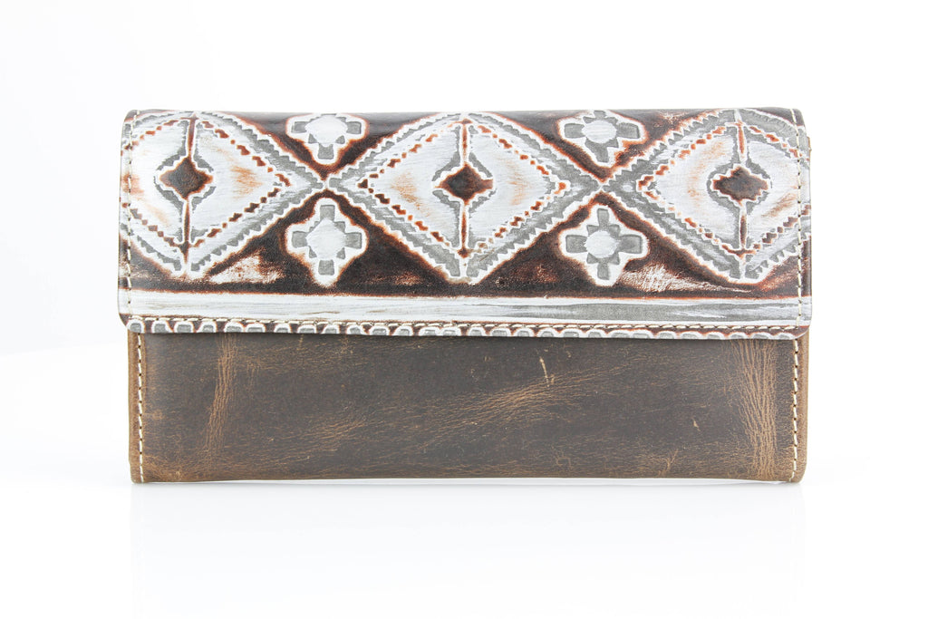 Brown Leather Silver Aztec Clutch