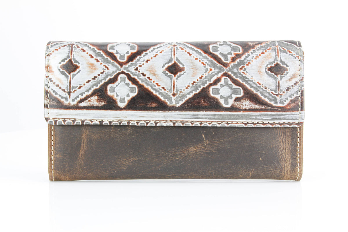 Brown Leather Silver Aztec Clutch