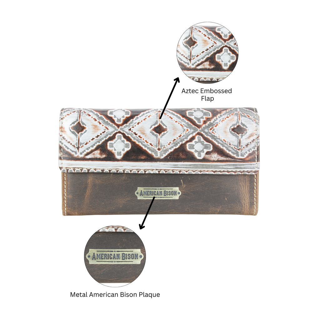 Brown Leather Silver Aztec Clutch