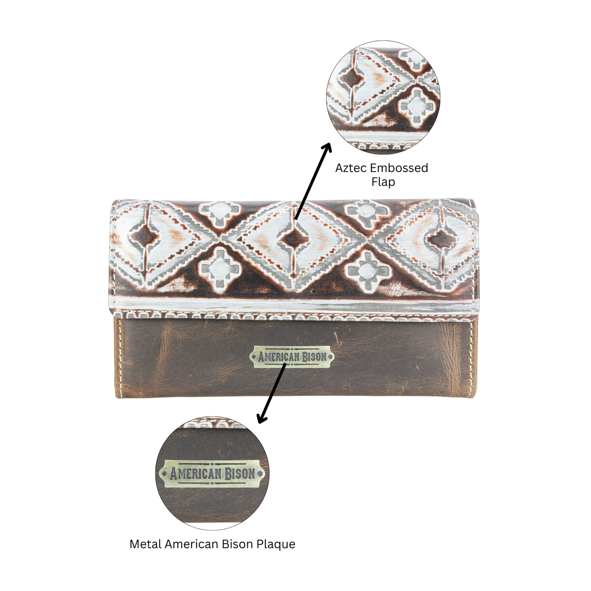 Brown Leather Silver Aztec Clutch