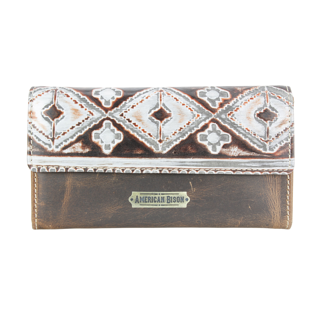 Brown Leather Silver Aztec Clutch