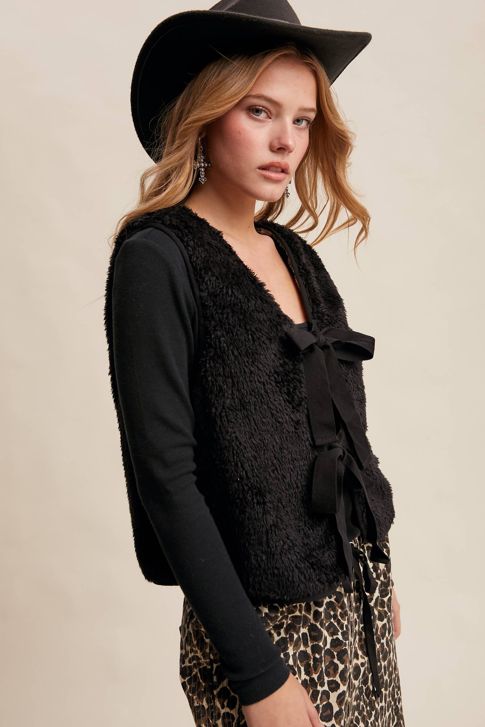 Reversible Tie-Front Fuzzy Vest
