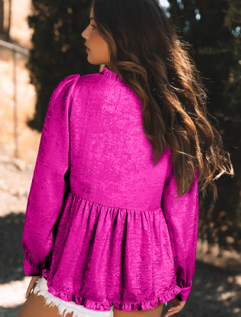 Gold Metallic Frilled V Neck Puff Sleeve Babydoll Blouse