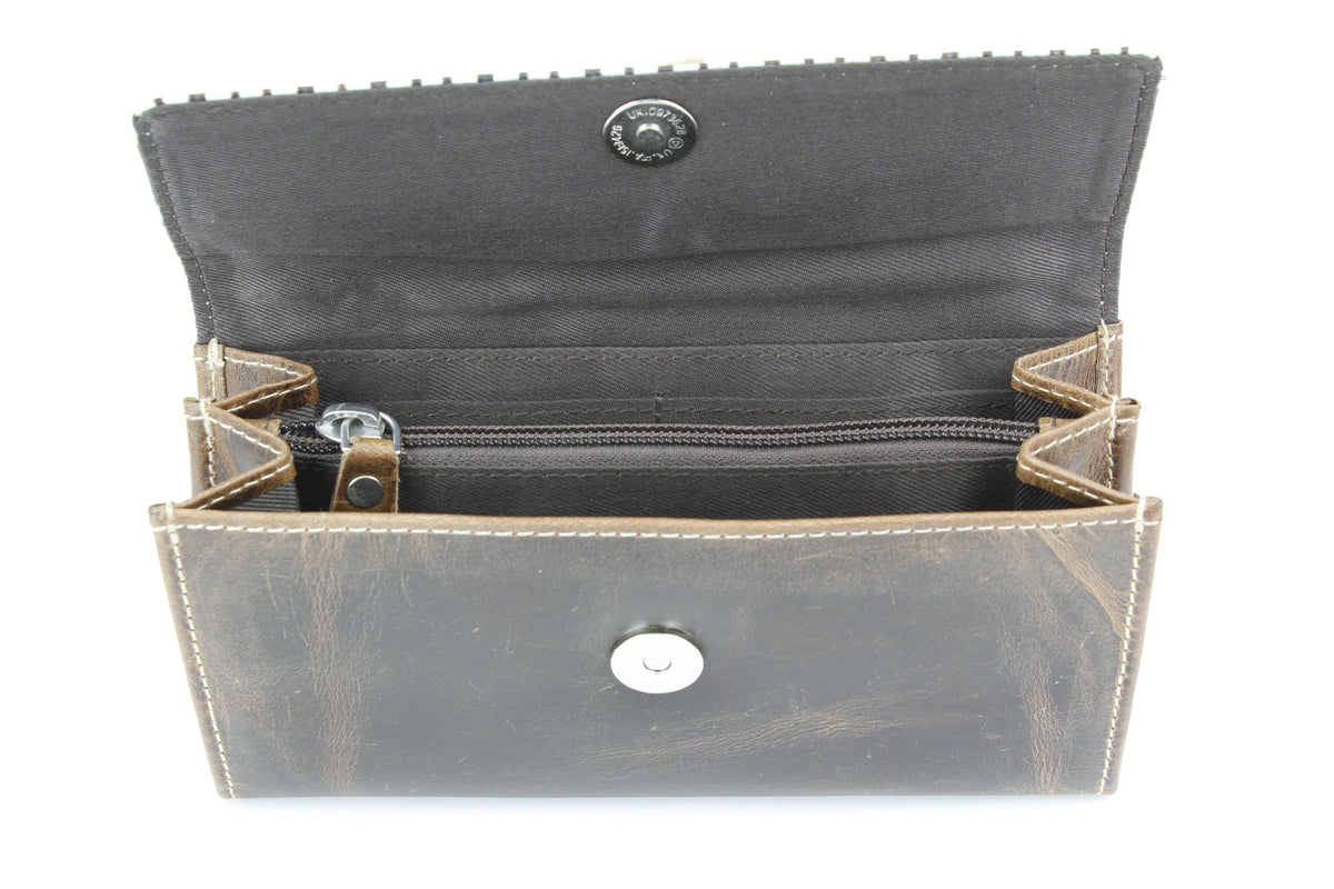 Brown Leather Silver Aztec Clutch