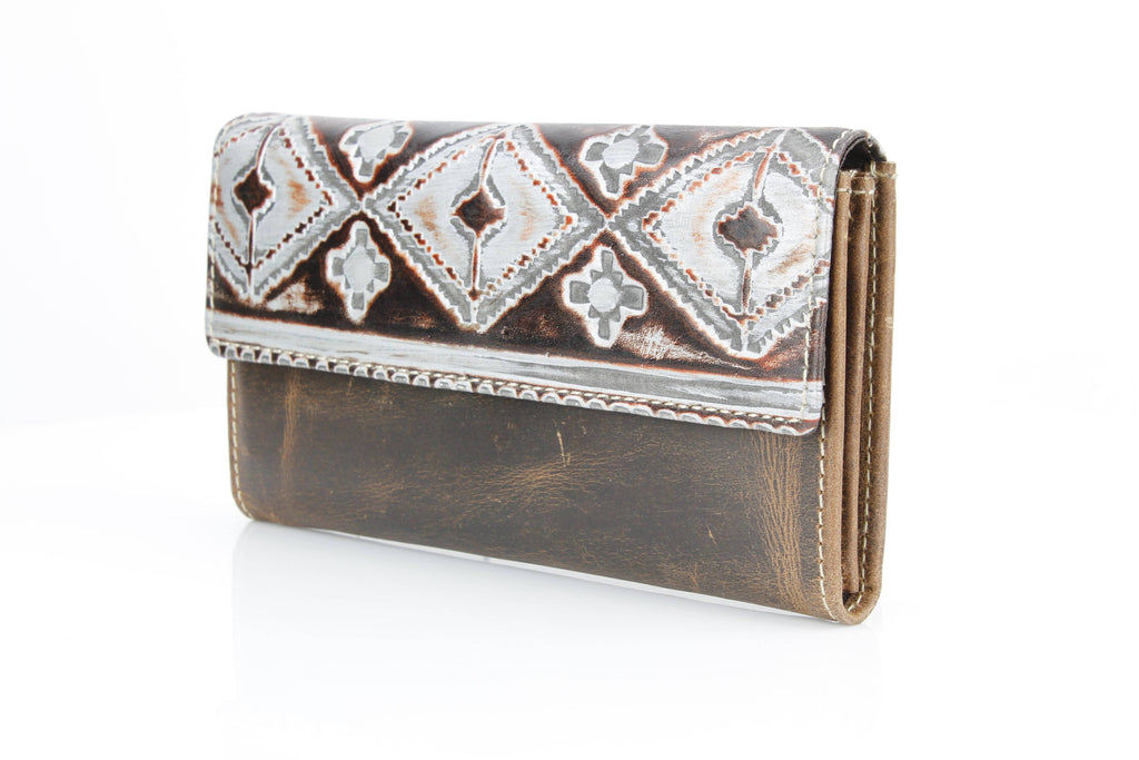 Brown Leather Silver Aztec Clutch