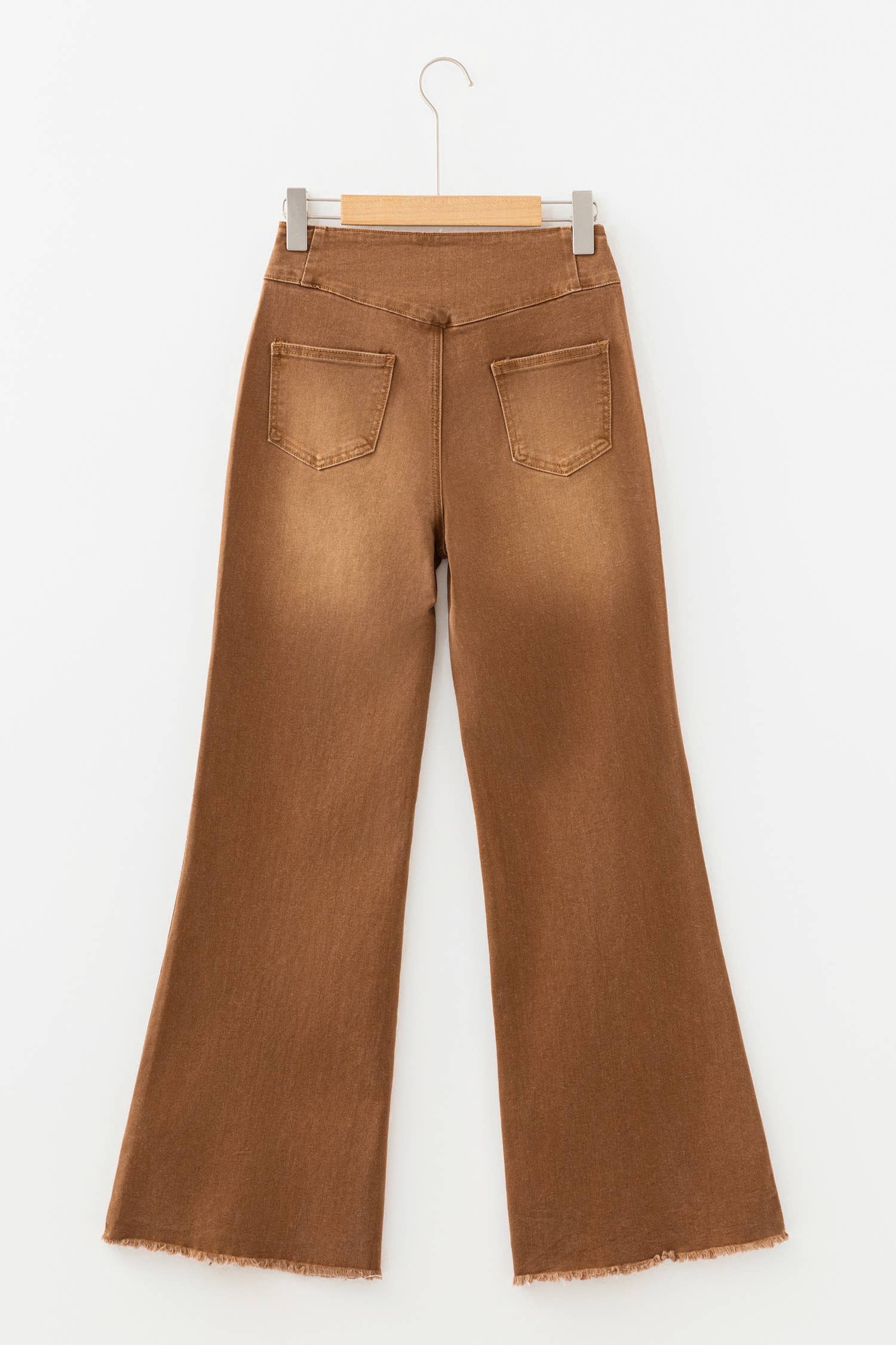 High Waist Button Fly Seamed Raw Hem Flare Jeans