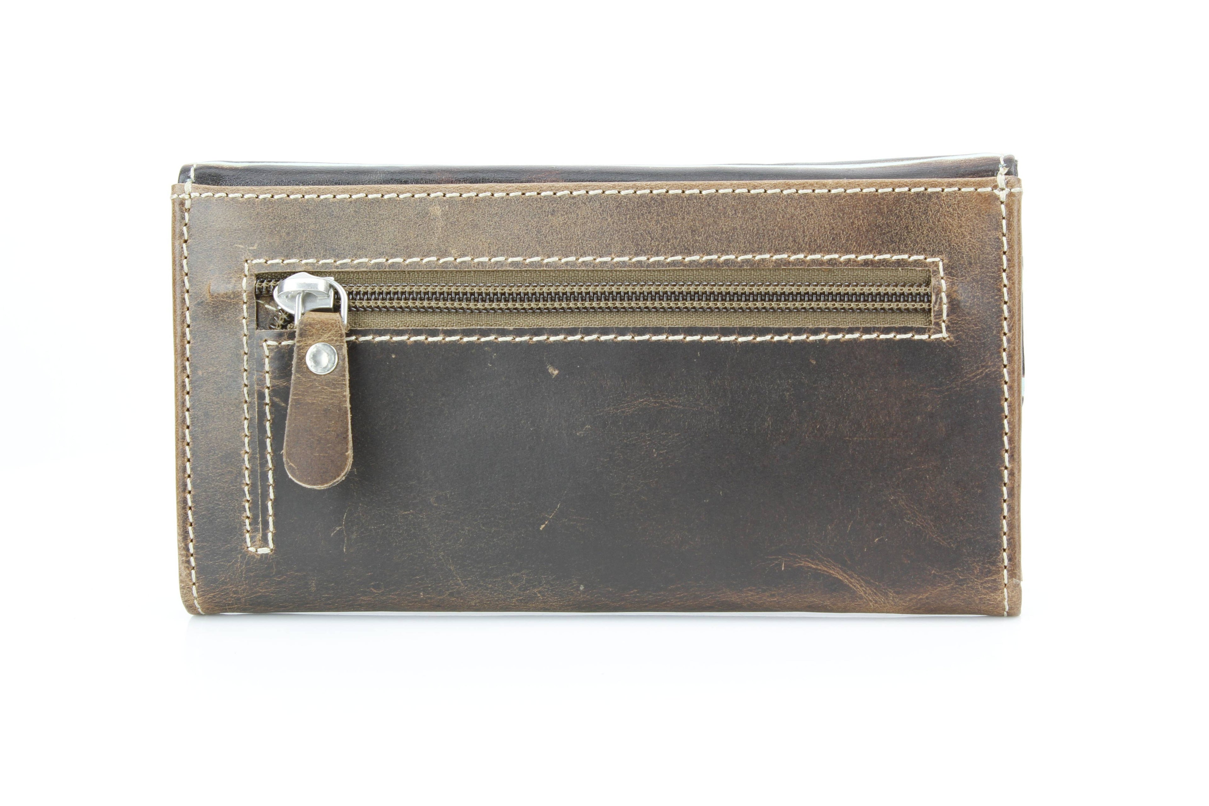 Brown Leather Aztec Clutch
