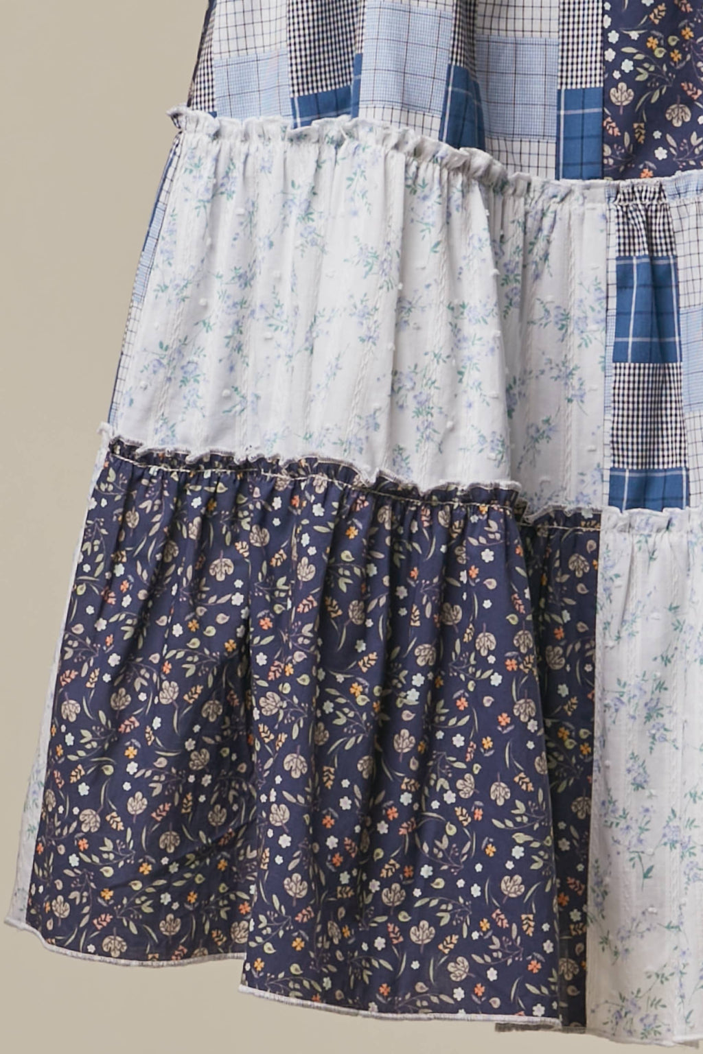 Patchwork Check Floral Tiered Dress