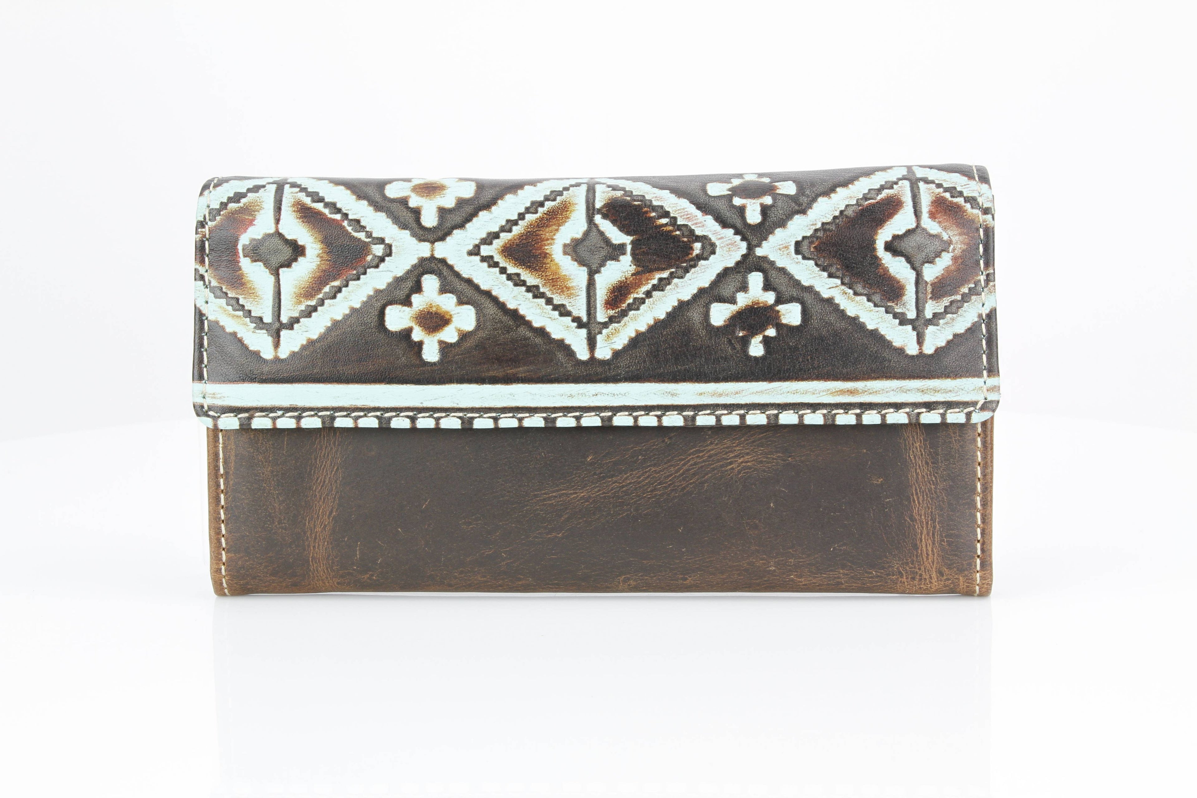 Brown Leather Aztec Clutch