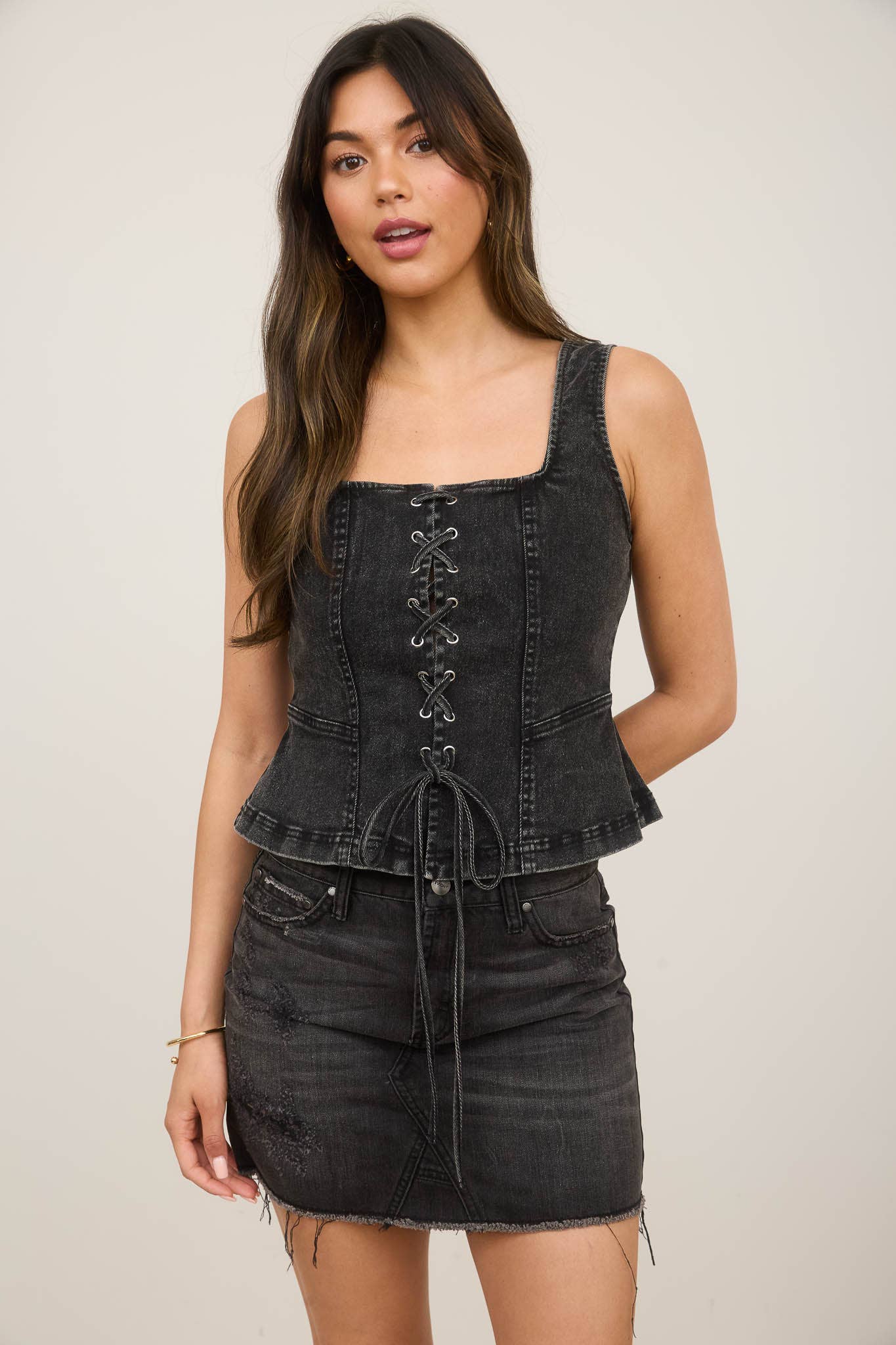 Lace-up Denim Top