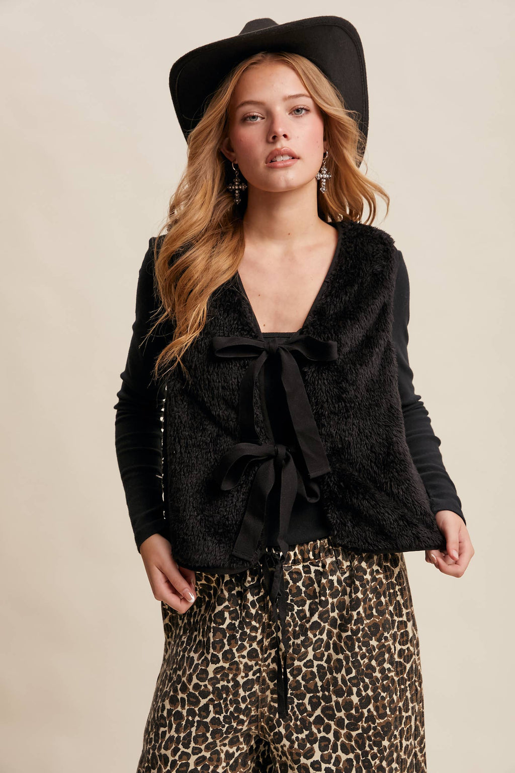 Reversible Tie-Front Fuzzy Vest