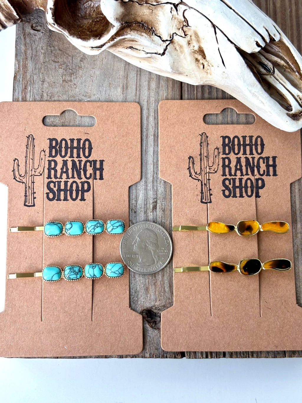 Western Set of 2 Stone Hair Bobby Pins