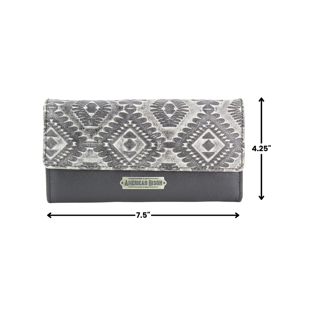 Grey Aztec Leather Clutch Wallet
