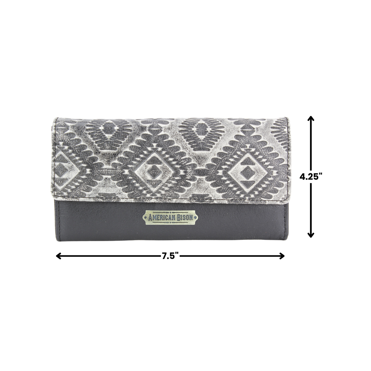 Grey Aztec Leather Clutch Wallet