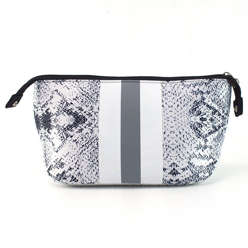 The Maria Neoprene Cosmetic Bag - Silver Snakeskin