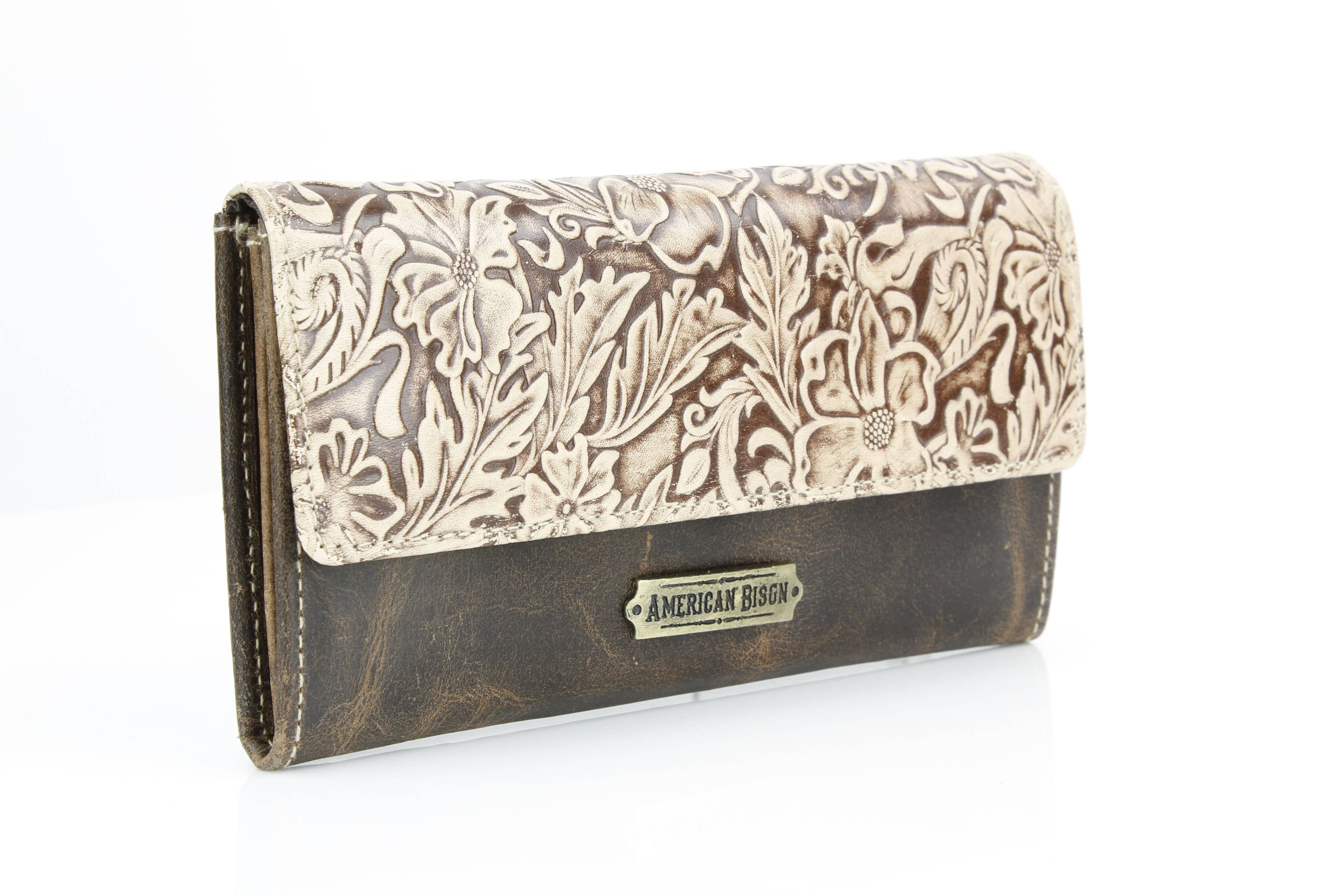Brown Leather Leaf Clutch
