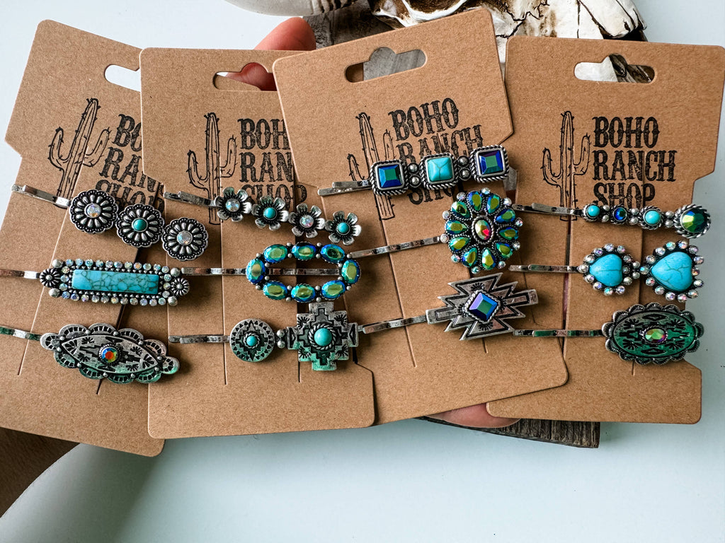 Western Hair Pin 3 Piece Set Bling Bobby Pin