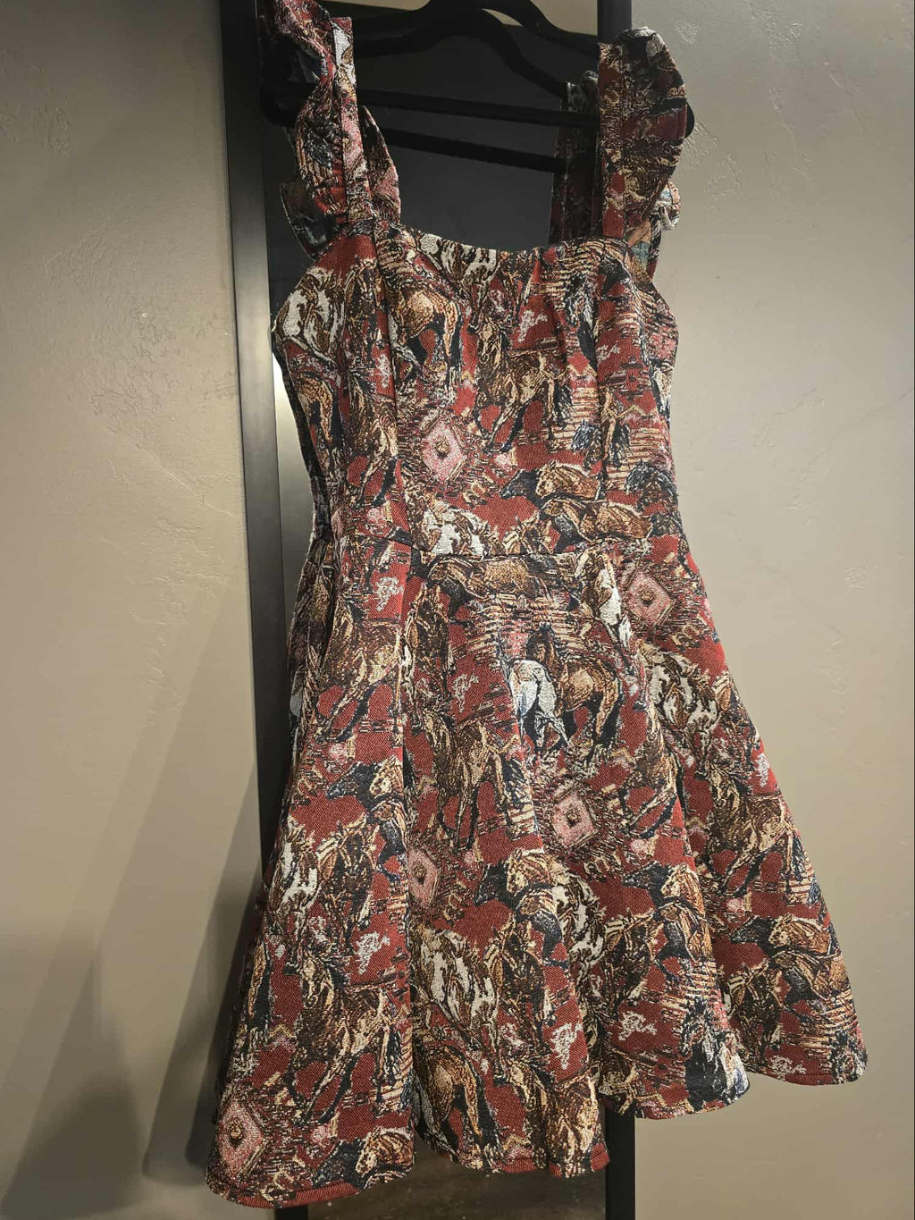 Red Jacquard Horse Flutter Dress