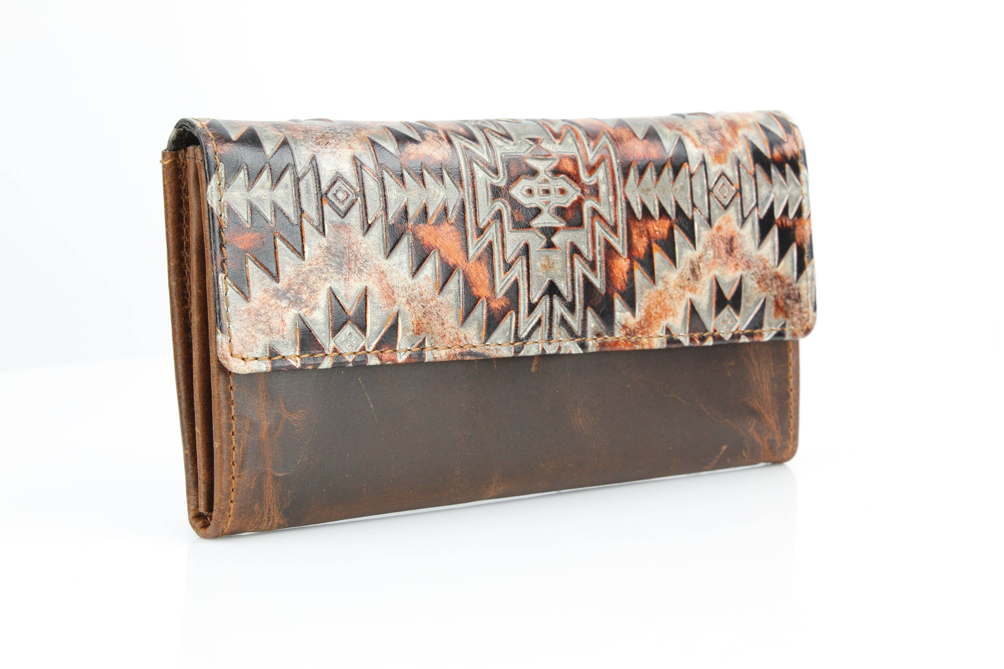 Rustic Brown Orange Aztec Clutch