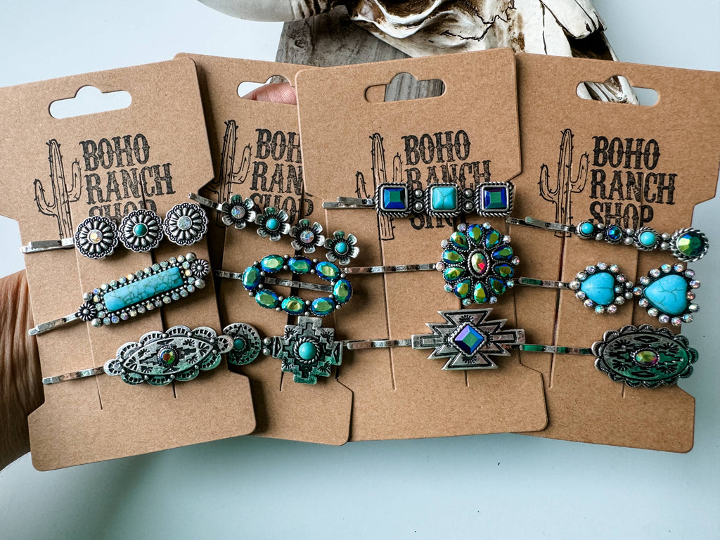 Western Hair Pin 3 Piece Set Bling Bobby Pin