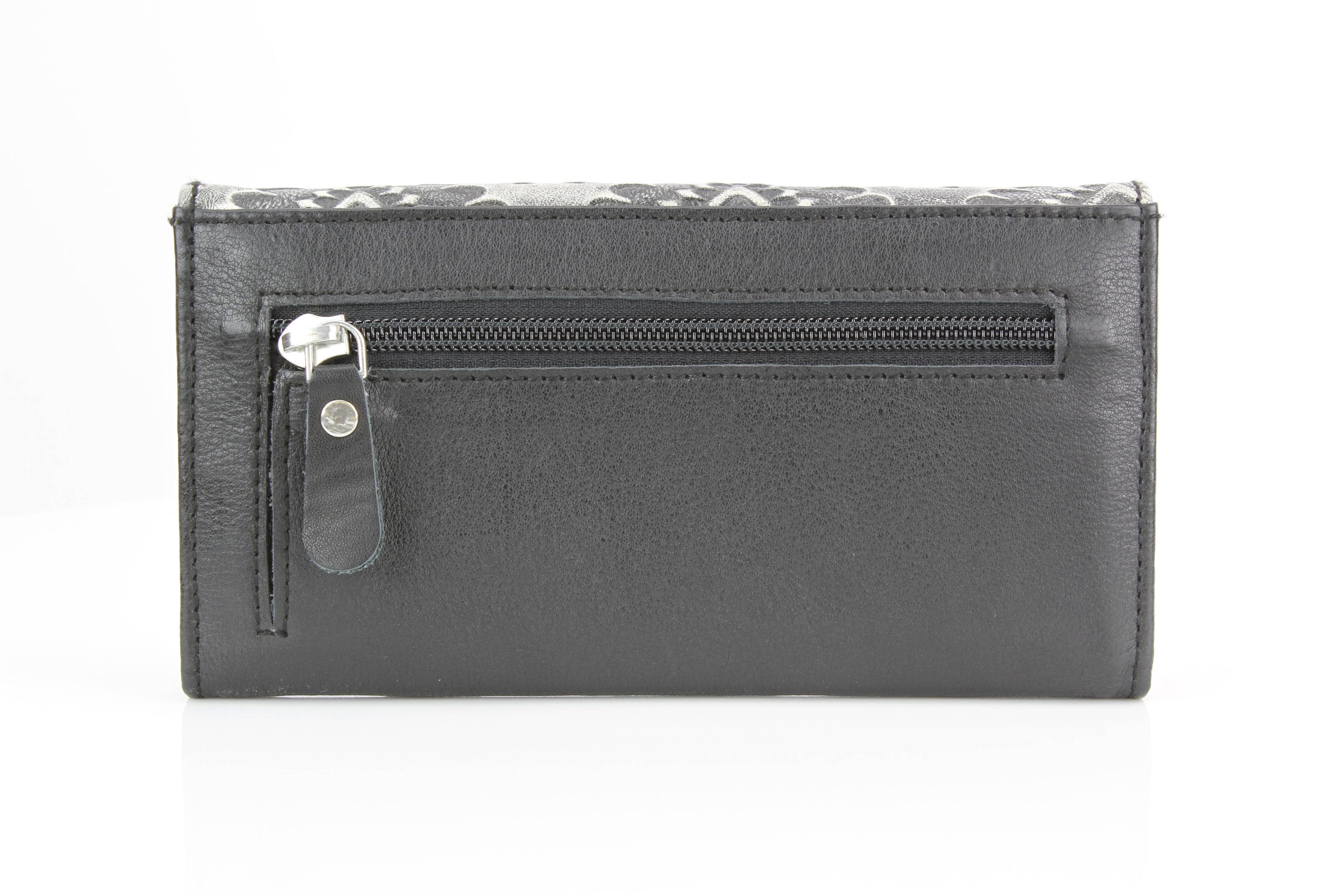 Grey Aztec Leather Clutch Wallet
