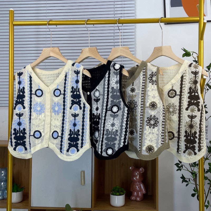 Vintage Hollow-Out Crochet Floral Vest