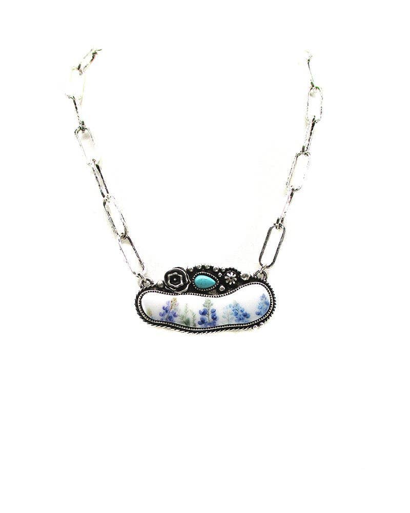 Western Turquoise Flower Portrait Necklace