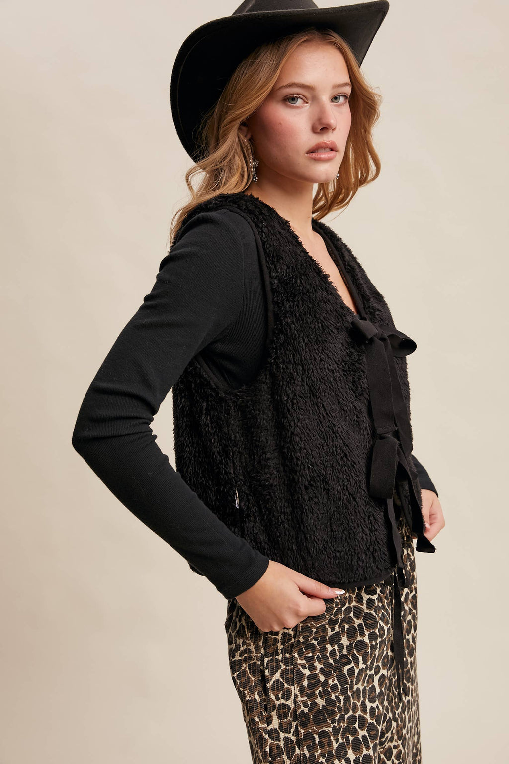 Reversible Tie-Front Fuzzy Vest