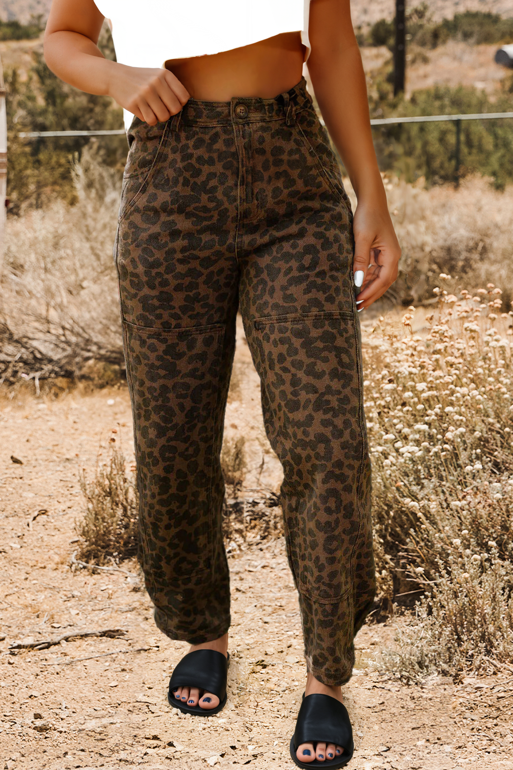 Western Clear Seam Detail Patchwork Leopard Print Jeans