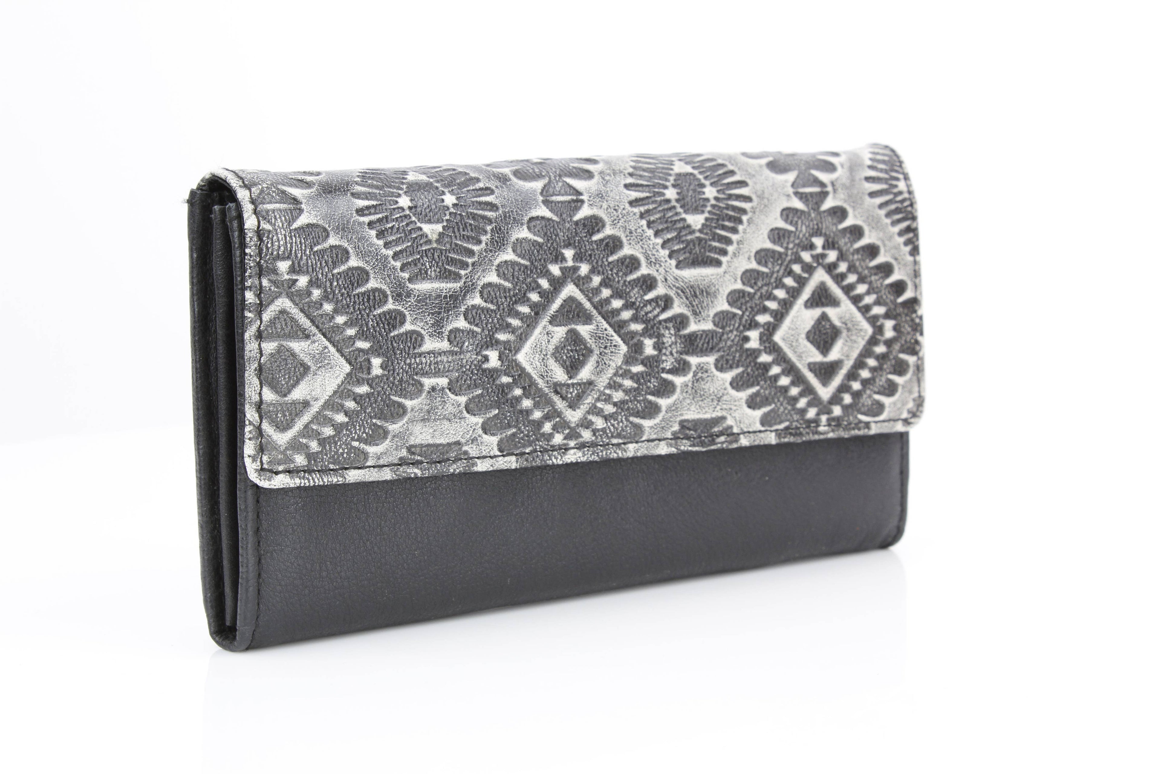 Grey Aztec Leather Clutch Wallet