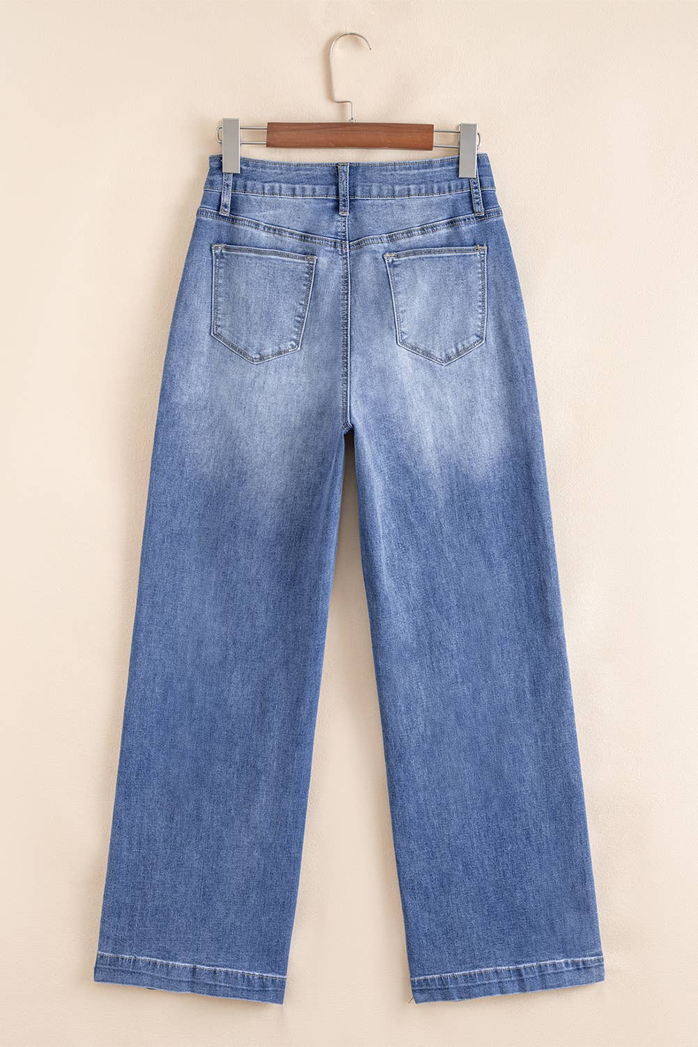 Beau Blue Tailored Center Seam Detail Straight Loose High Rise Jeans