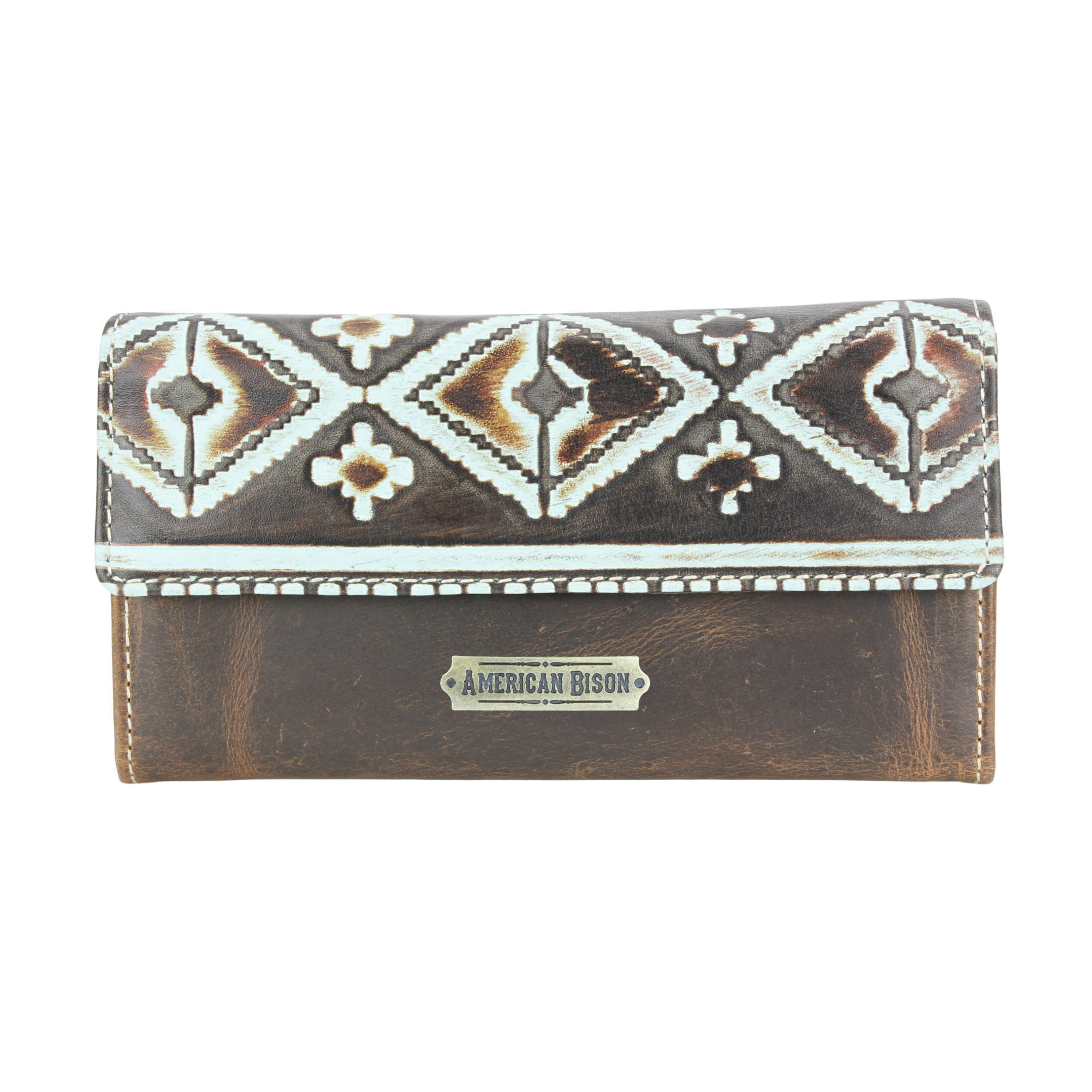 Brown Leather Aztec Clutch