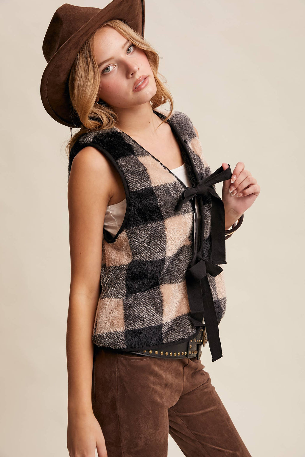 Reversible Tie-Front Fuzzy Vest