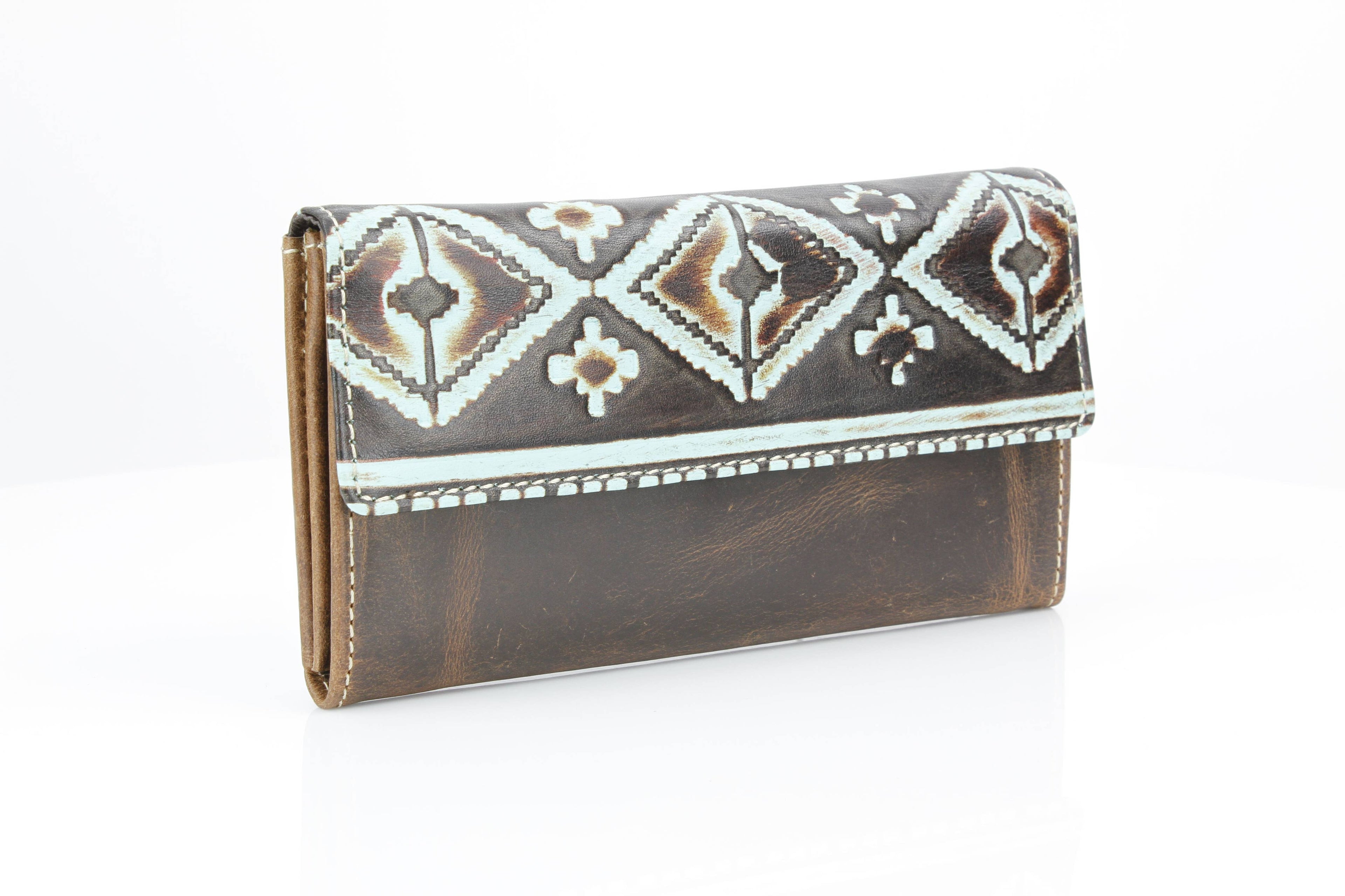 Brown Leather Aztec Clutch